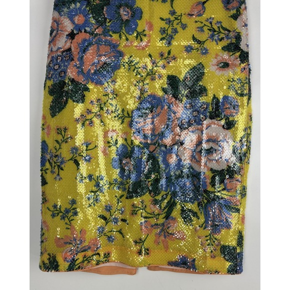 Diane Von Furstenberg Sequin Pencil Skirt Yellow Floral Embellished Size 8 DVF - Picture 4 of 11